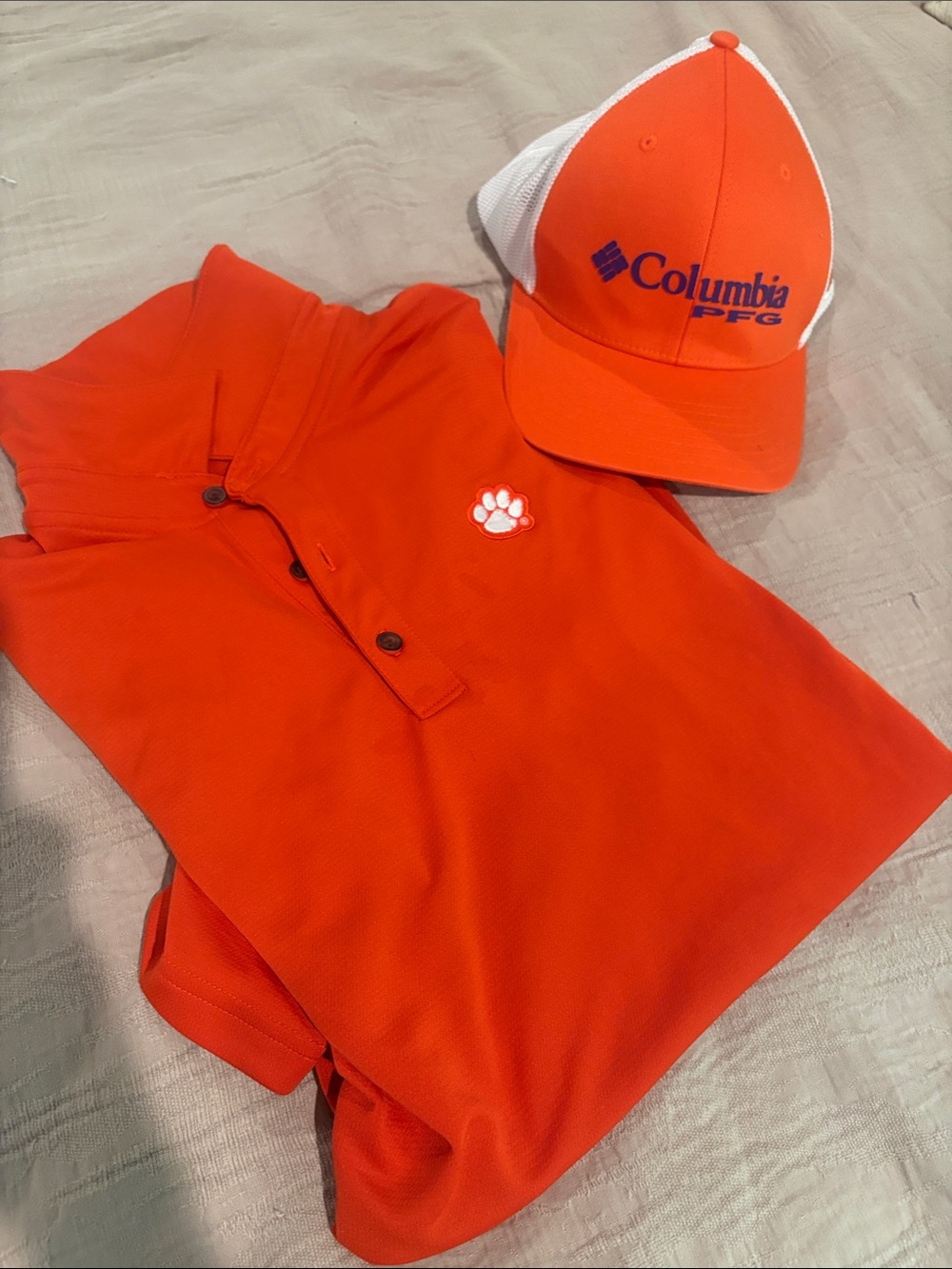 Nike Men’s Small Clemson Polo and Columbia PFG Hat